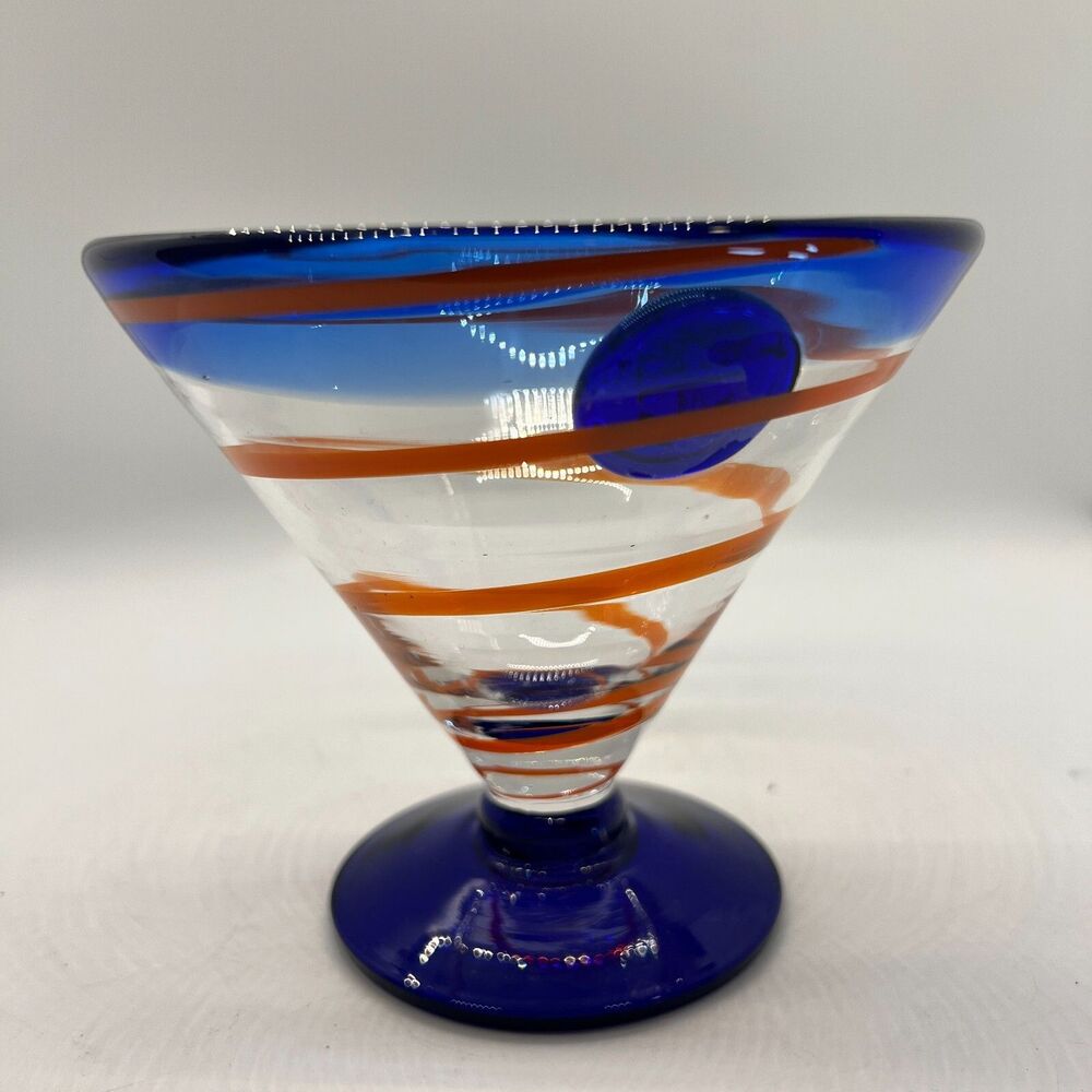 BLOWN ART GLASS KOSTA BODA MARTINI ORANGE BLUE SPIRAL SWIRL BARWARE glass bar